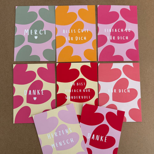 Druckvorlage 16 Geschenkkarten Herzen A6 PK-001