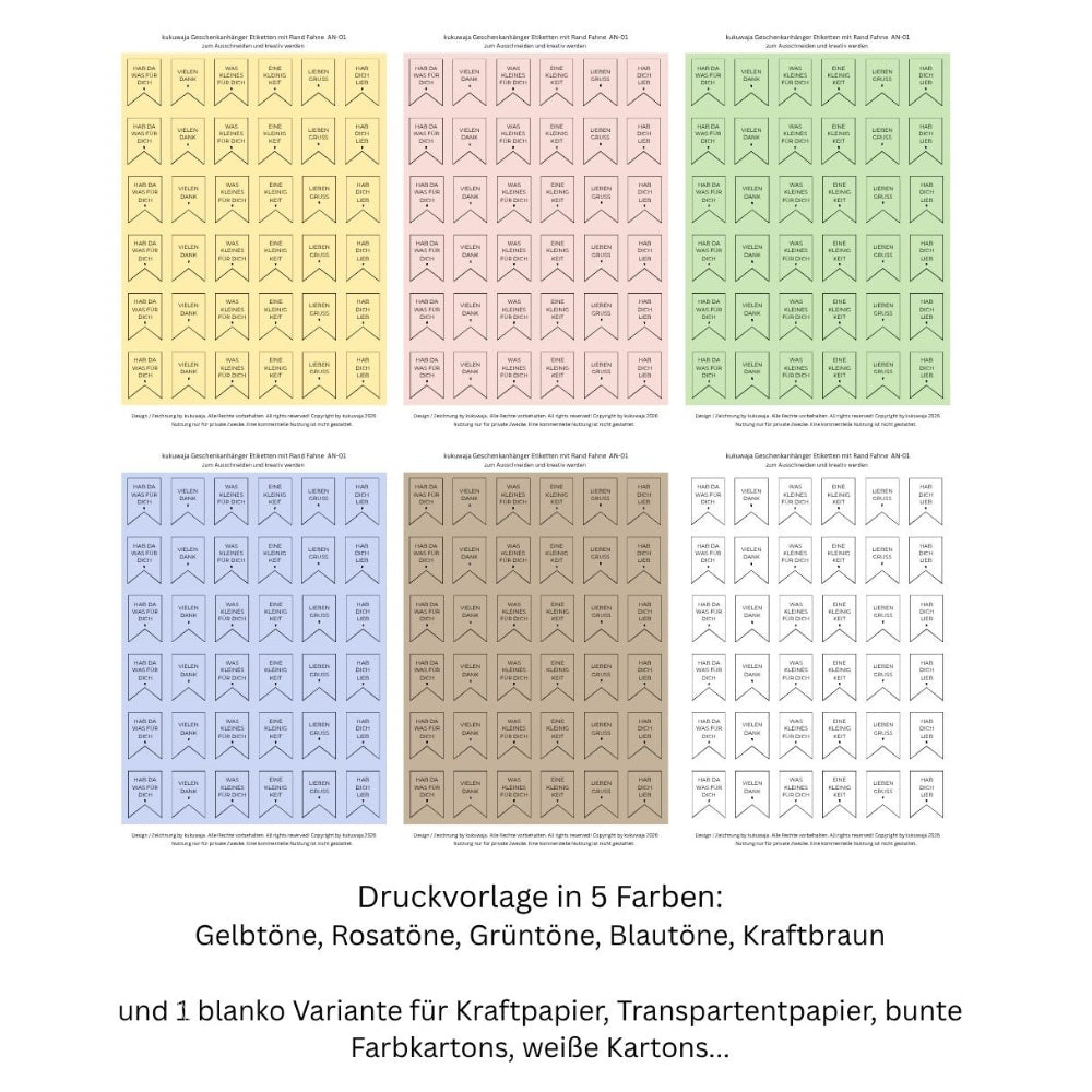 Druckvorlage Bastelvorlage Etiketten Geschenkanhänger AN-01